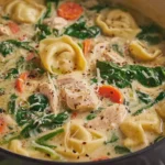 Creamy Chicken Tortellini Soup with Spinach and Parmesan
