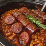 Crockpot BBQ Beef Sausage and Baked Beans