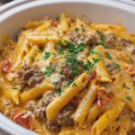 Crockpot Creamy Cheesy Beef Penne