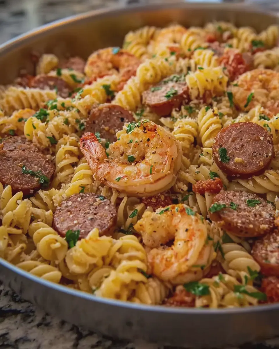 Southern Cajun Shrimp and Smoked Beef Sausage Rotini Delightfully Easy to Make