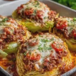 Baked Cabbage Steaks with Ground Beef, Tomato, and Cheese