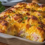 Ham and Cheese Biscuit Breakfast Bake with Chicken Ham
