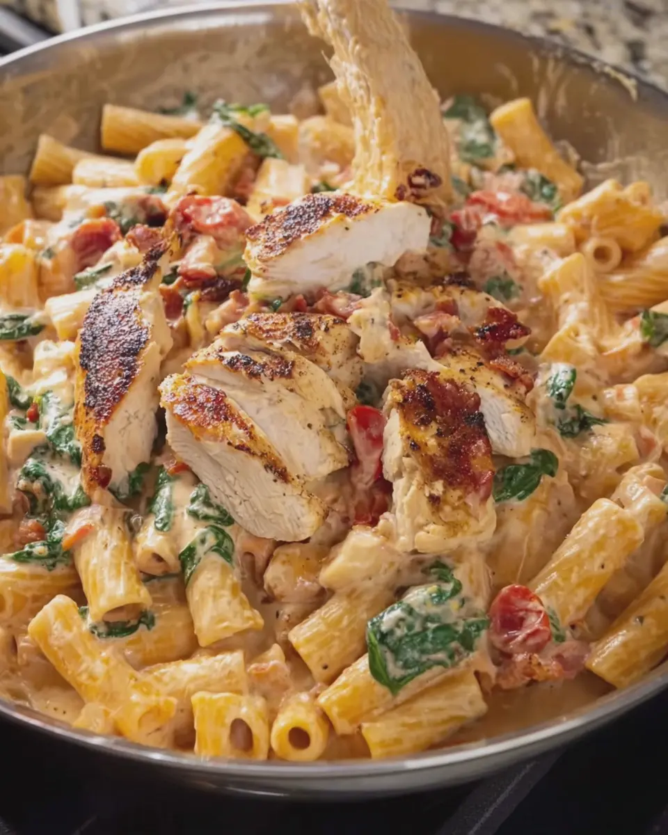 Creamy Tuscan Chicken Pasta with Turkey Bacon: A Comforting Delight
