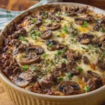 Glazed Mushroom Swiss Beef Casserole