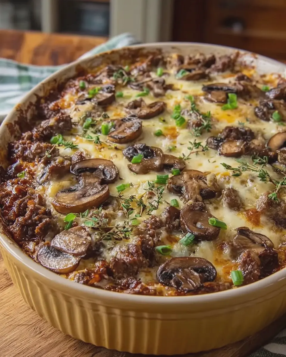 Glazed Mushroom Swiss Beef Casserole: Indulge in Comfort Food
