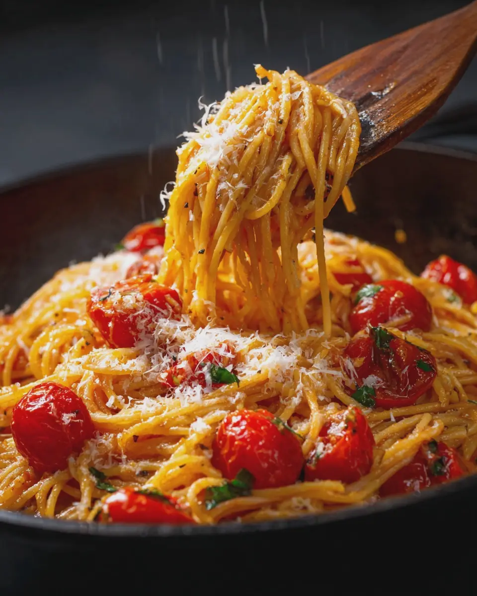Creamy Garlic Parmesan Tomato Spaghetti with Turkey Bacon Delight