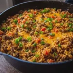 One Pan Loaded Beef and Rice Skillet