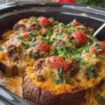 Slow Cooker BBQ Beef and Cheddar Stuffed Sweet Potatoes