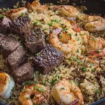 Garlic Butter Surf and Turf Loaded Rice Skillet