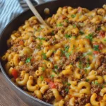 Smoky BBQ Ground Beef & Cheddar Macaroni Skillet