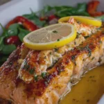 Honey Lemon Glazed Crab Stuffed Salmon