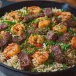 Southern Garlic Butter Shrimp and Steak Rice Skillet