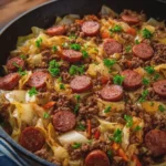 Dirty Cabbage Skillet with Ground Beef and Smoked Beef Sausage