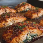 Brown Sugar Glazed Stuffed Salmon Fillets