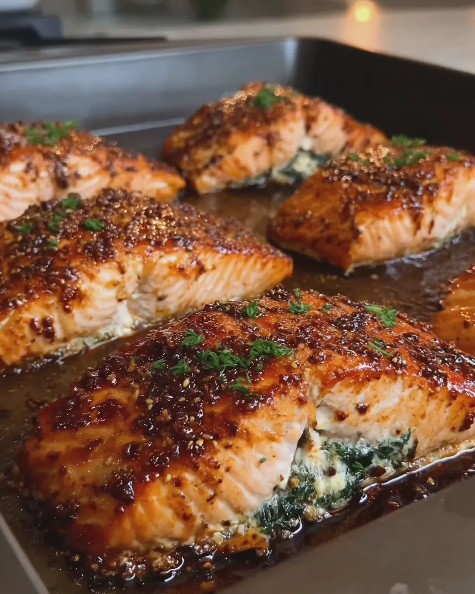 Brown Sugar Glazed Stuffed Salmon Fillets for a Flavorful Dinner