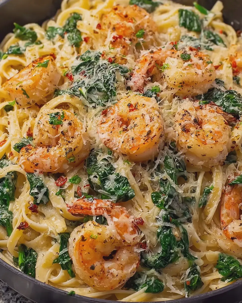 Cheesy Garlic Butter Shrimp and Spinach Pasta: A Delightful Indulgence