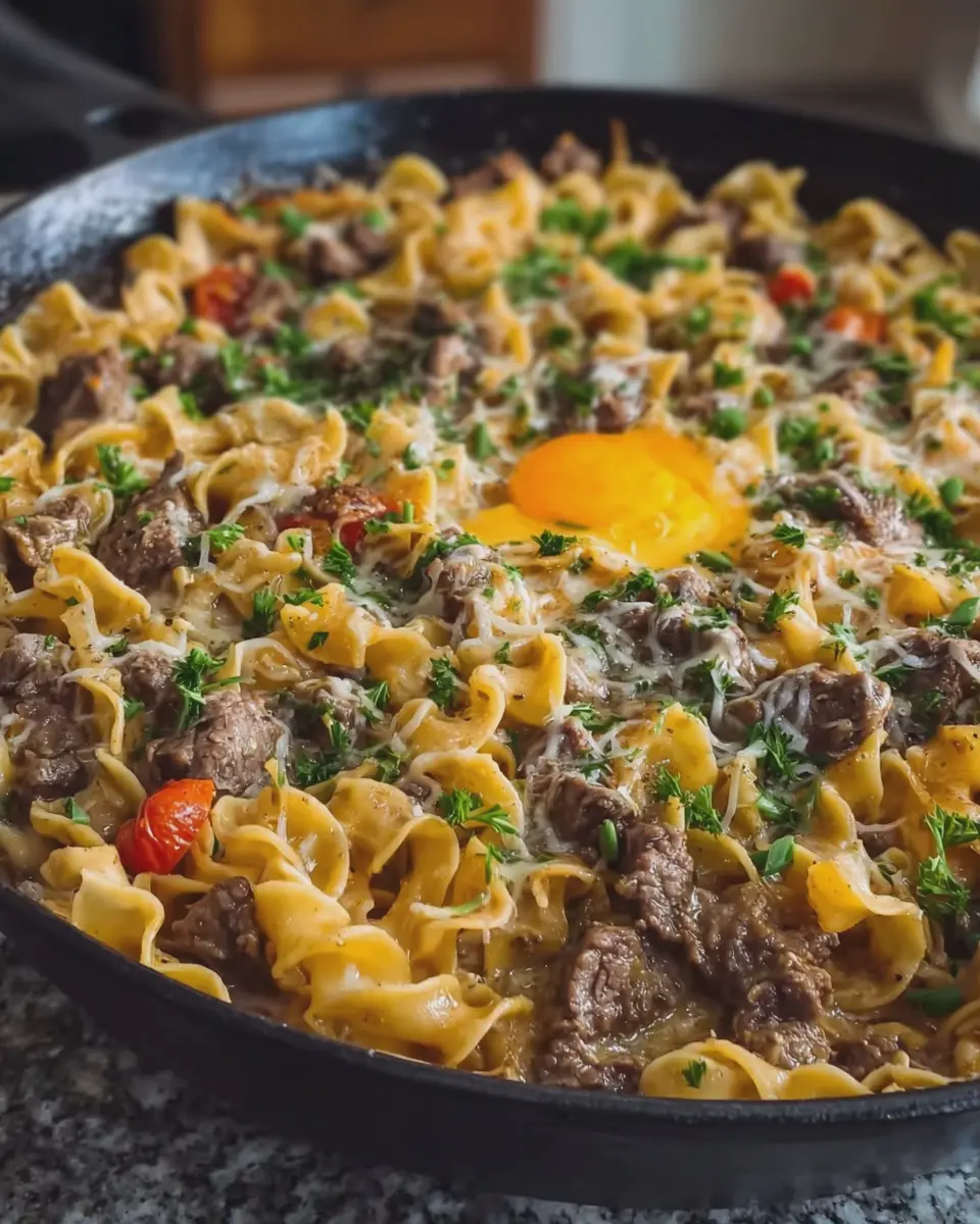 Creamy Garlic Beef and Egg Noodle Skillet: Easy Comfort Food Delight