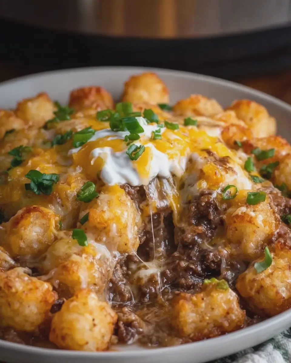 Slow Cooker 4 Ingredient Beef Tater Tot Casserole Made Easy